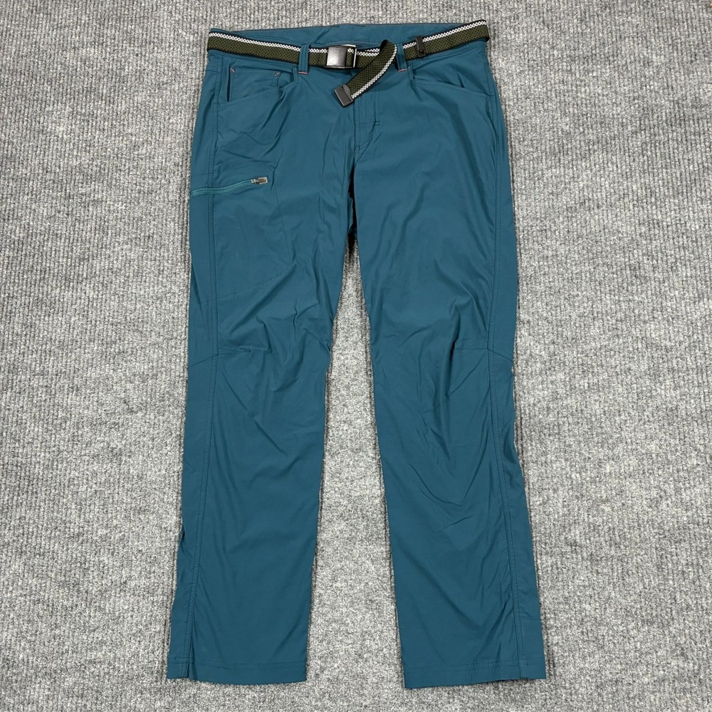 LL Bean Mens Size 35x30 Outdoor Hiking Pants Blue Teal Stretch Belted Trail